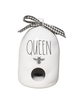 Rae Dunn QUEEN Ceramic Birdhouse with Bee Graphic